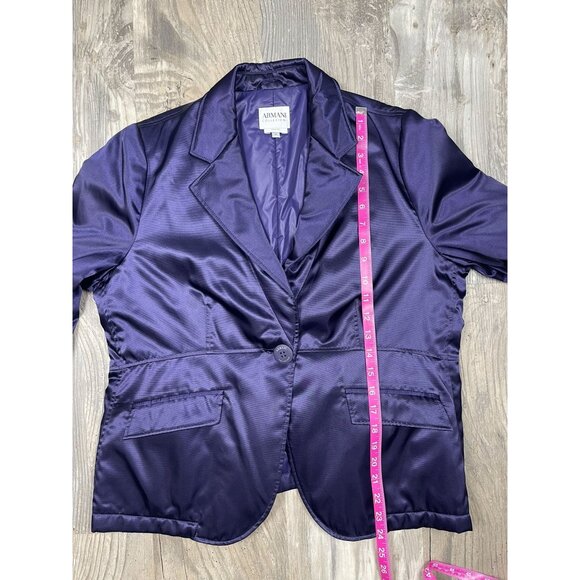 Armani Collezioni Satin Puffer Blazer Jacket 14 Purple Single Button - Picture 9 of 10